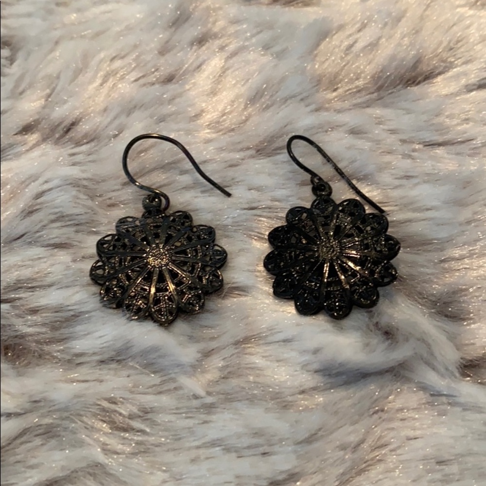 Black flower earrings